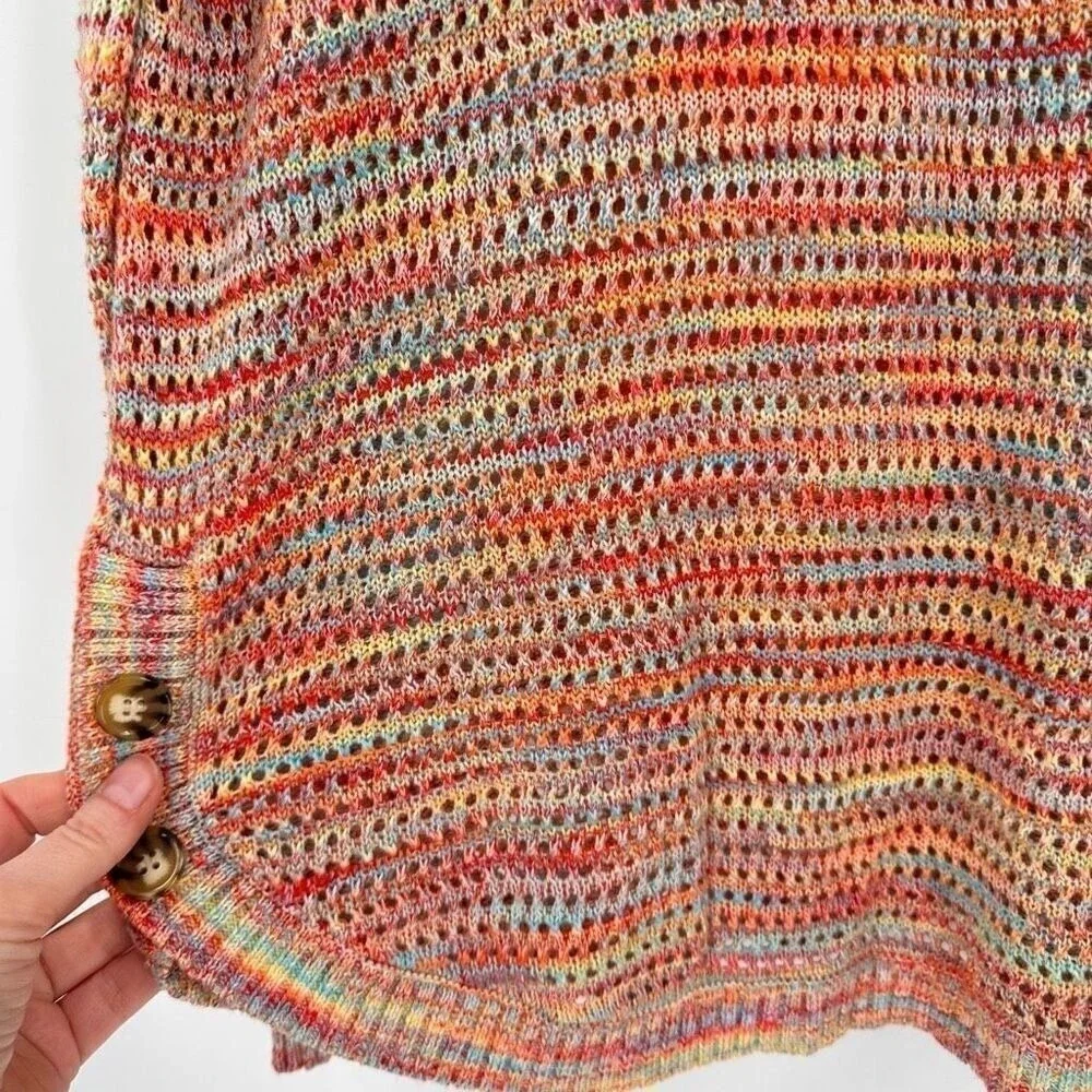 John Paul Richard Sweater Womens‎ XL Multi Open Knit Side Button Boho Space Dye